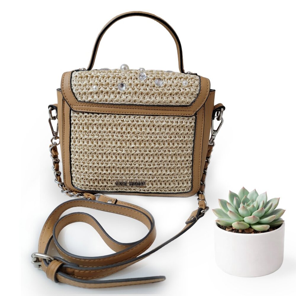 Steve Madden Woven Pearl Embellished Crossbody Top Handle Bag - Picture 2 of 6